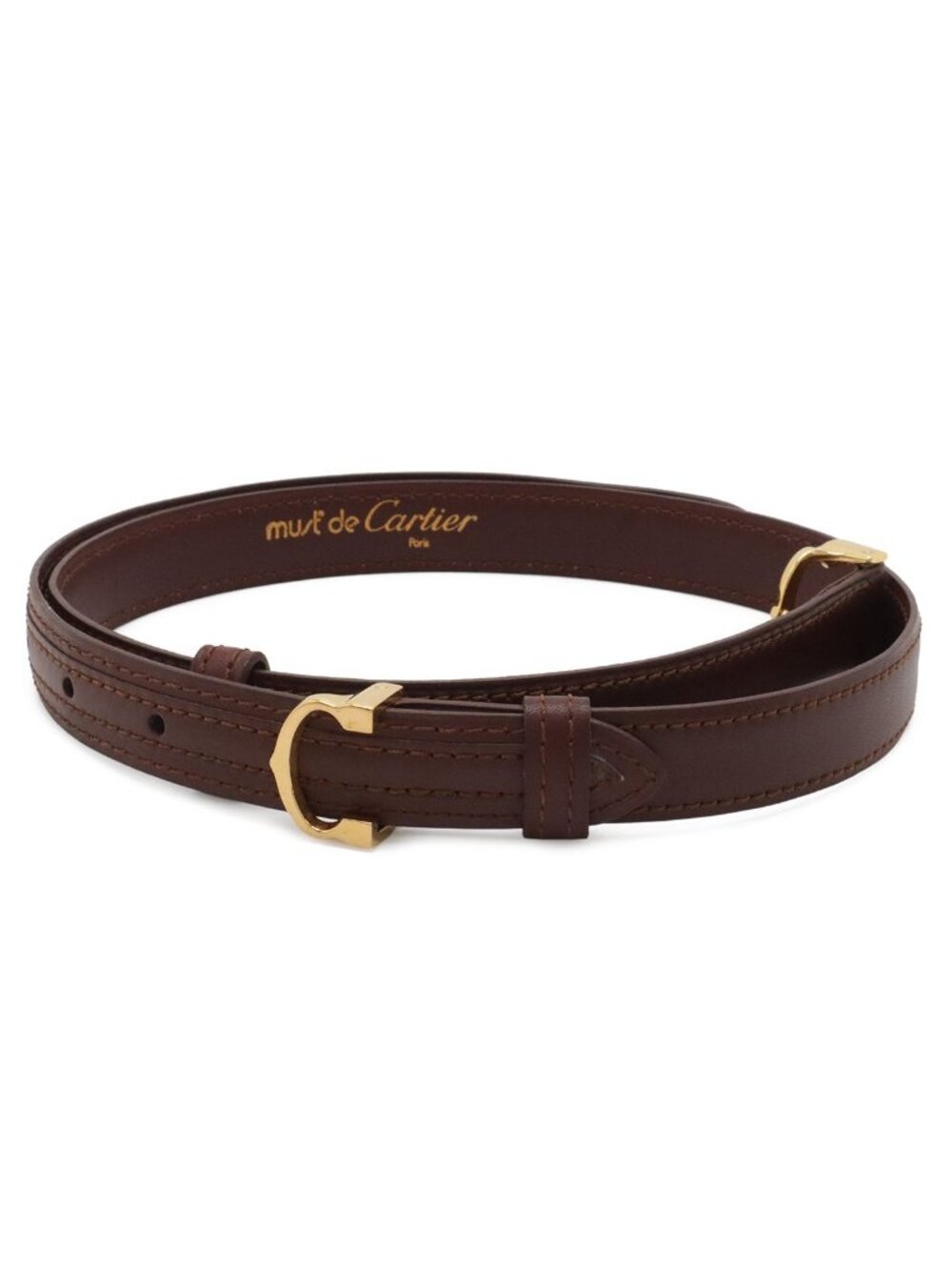 Cartier Must Line C Buckle Belt Leather Bordeaux Gold Actual 67.5